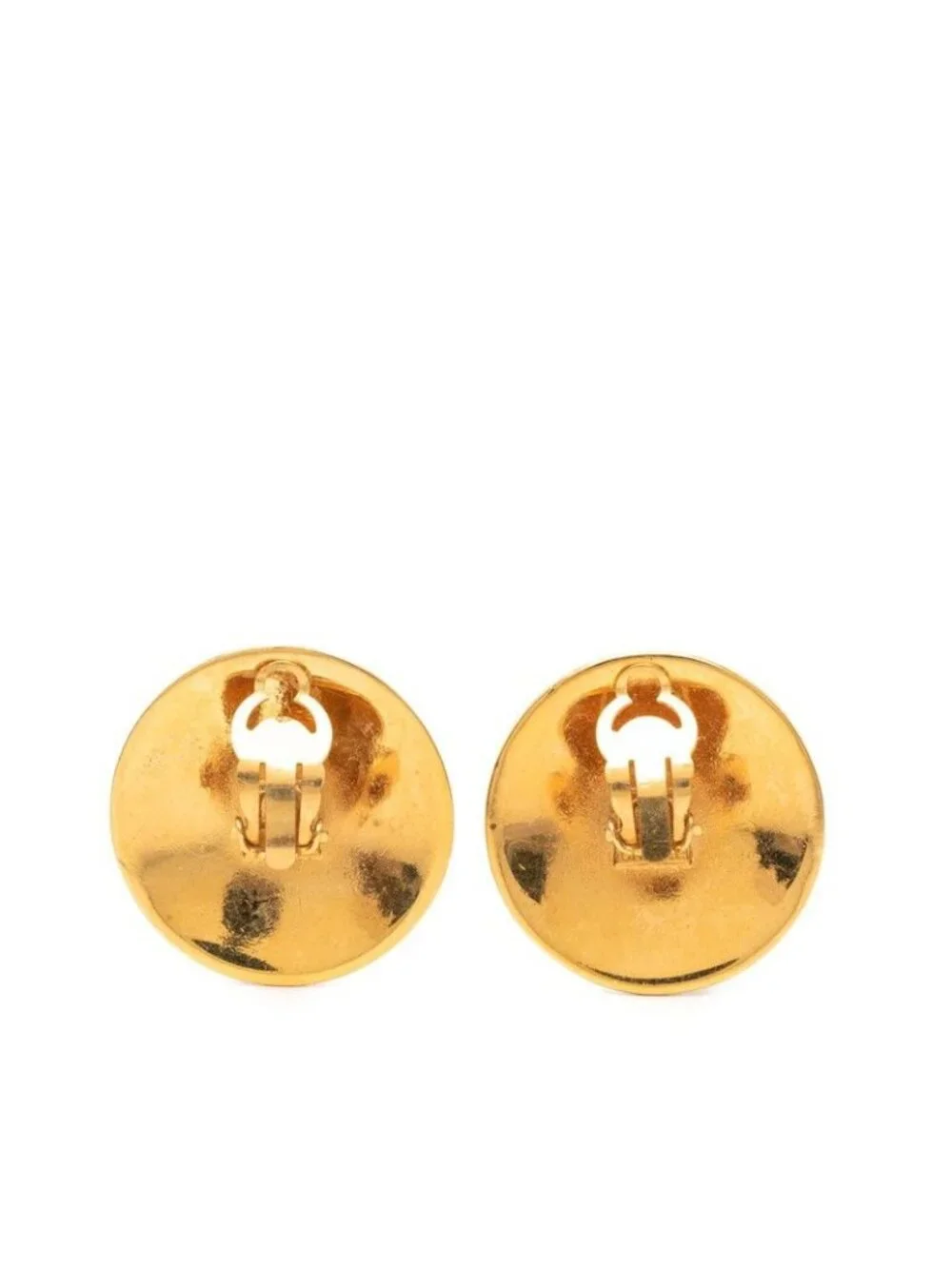 Chanel CC Logo Flower Motif Round Earrings Gold Red Black Plated Enamel